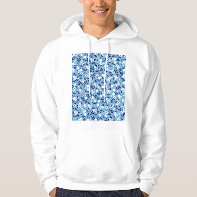 Blue, White Flowers: Vintage Hoodie (Front)