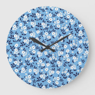 Blue, White Flowers: Vintage Large Clock