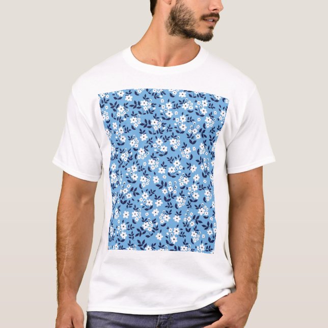 Blue, White Flowers: Vintage T-Shirt (Front)