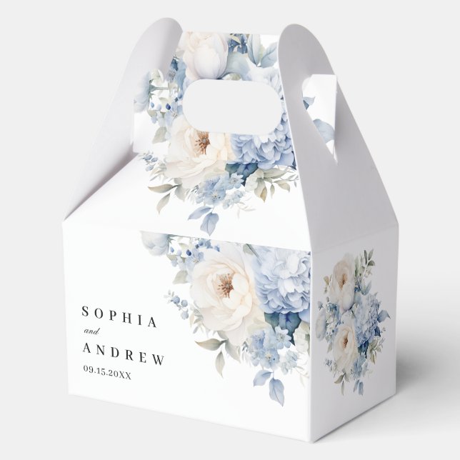 Blue & White Flowers Wedding Favour Box (Front)