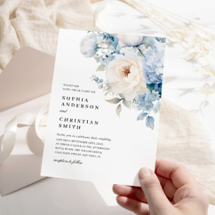 Blue & White Flowers Wedding Invitation