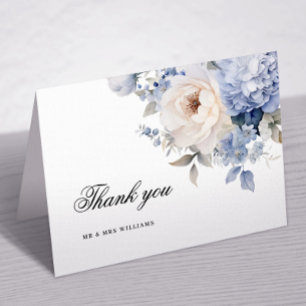 Blue & White Flowers Wedding Thank You Card