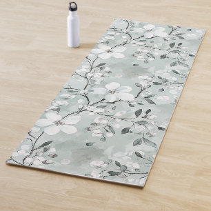 Blue White Flowers Yoga Mat