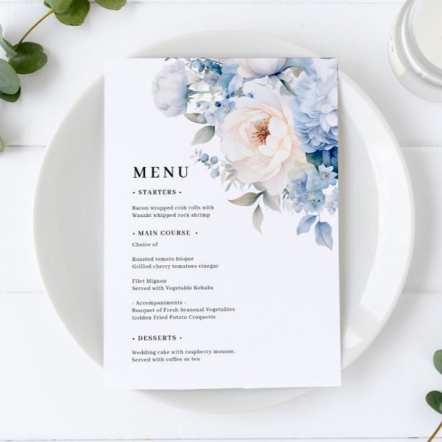 Blue & White Flowes Wedding Menus (Creator Uploaded)