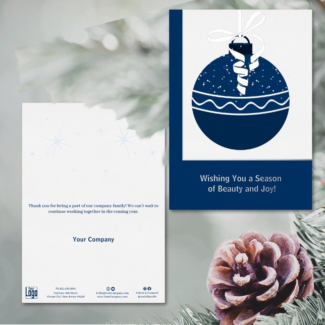 Blue & White Foil Accents Business Holiday Card (Blue & White Foil Accents Business Holiday Card)