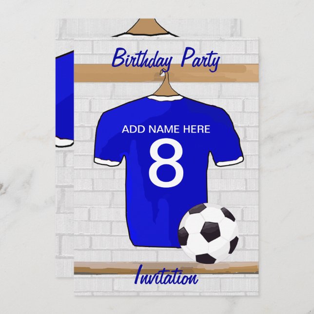 Blue White Football Soccer Jersey Birthday Party Invitation (Front/Back)