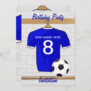 Blue White Football Soccer Jersey Birthday Party Invitation