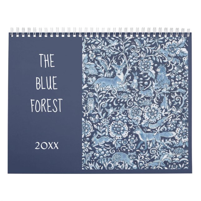 Blue & White Forest Animals Woodland Floral Delft Calendar (Cover)