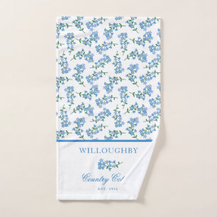 Blue White Forget Me Not Pattern Hand Towel