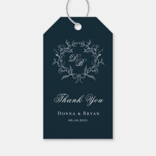 Blue & white formal monogrammed wedding Thank you Gift Tags