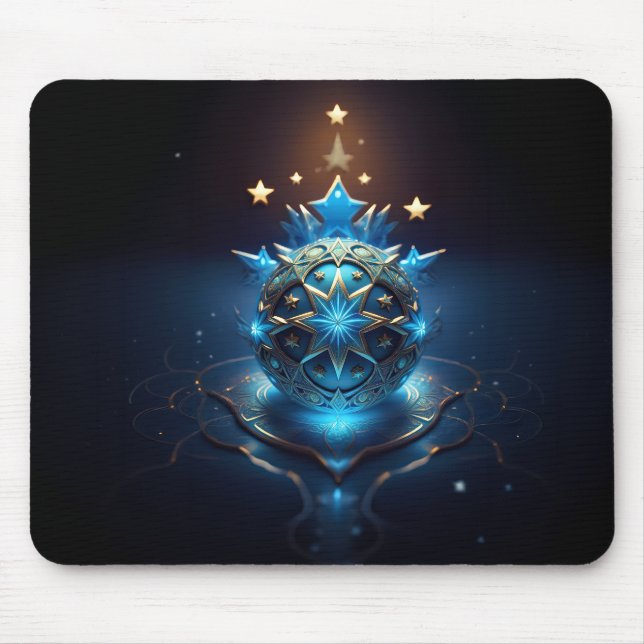 Blue White Fractal Design With Stars Mouse Pad (Front)