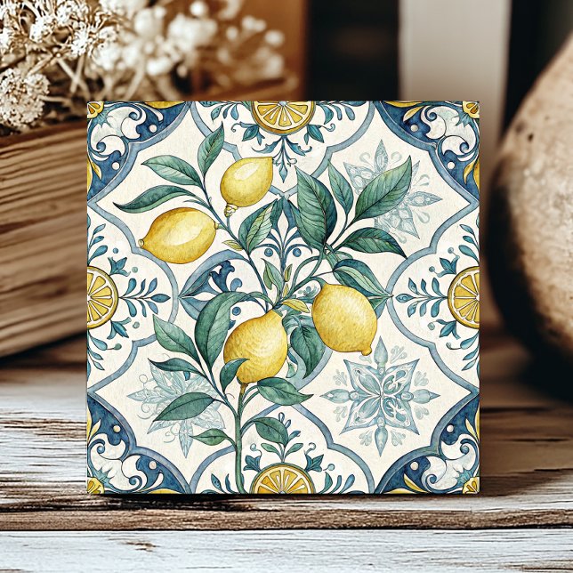 Blue White French Country Lemon Pattern Ceramic Tile (Creator Uploaded)