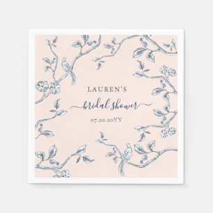Blue & white French toile on Pink Bridal Shower Napkin
