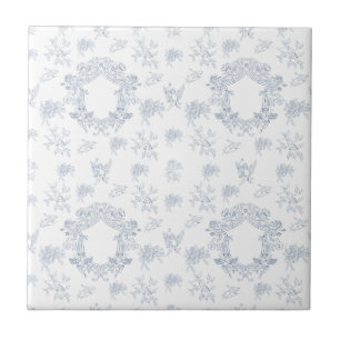 Blue White French Toile Pattern Ceramic Tile