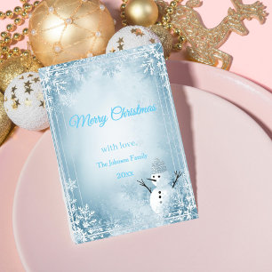Blue & White Frosty Elegant Christmas Holiday Card