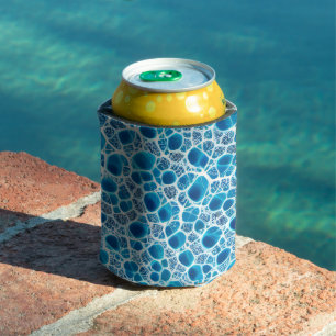 Blue & White Frosty Fantasy Abstract Ice Mosaic Can Cooler