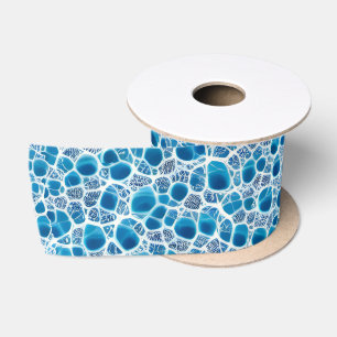 Blue & White Frosty Fantasy Abstract Ice Mosaic Satin Ribbon