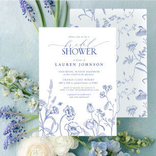 Blue & White Garden Flowers Bridal Shower  Invitation