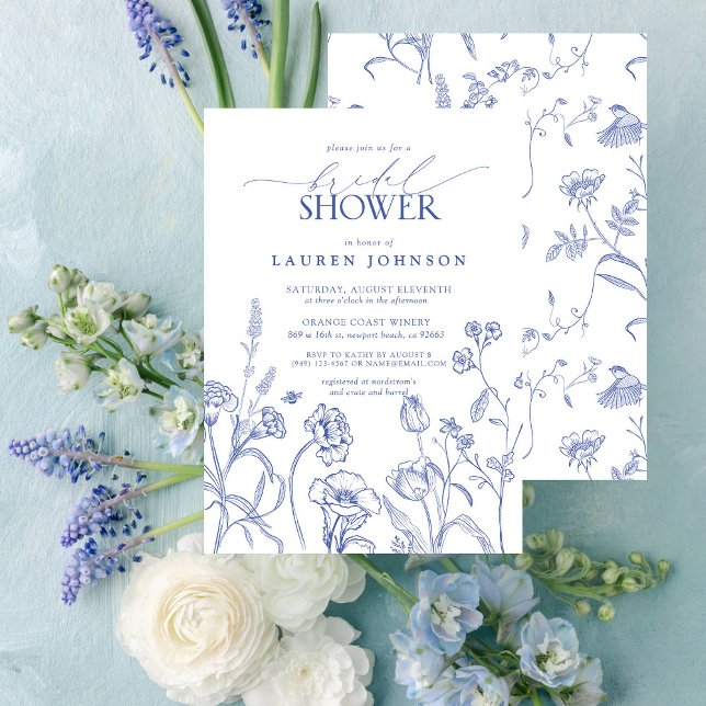 Blue & White Garden Flowers Bridal Shower  Invitation (Bridal Shower Invitation!)