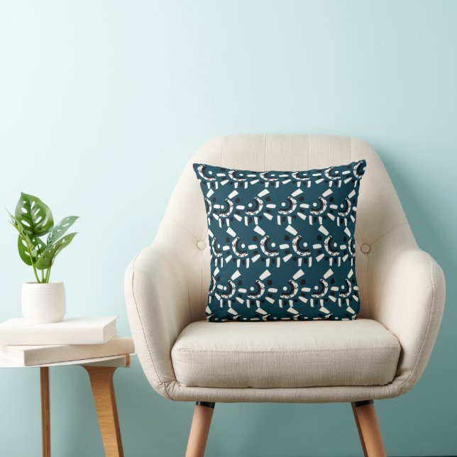 Blue White Geometric Abstract  Cushion (Chair)