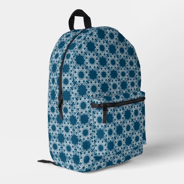 Blue_White Geometric  Backpack by Joya Eve (Back Corner Left)