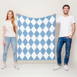 Blue White Geometric Diamond Argyle Pattern Fleece Blanket