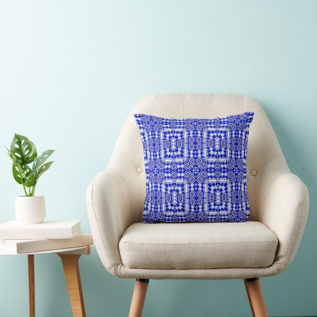 Blue white geometric mosaic cushion (Chair)