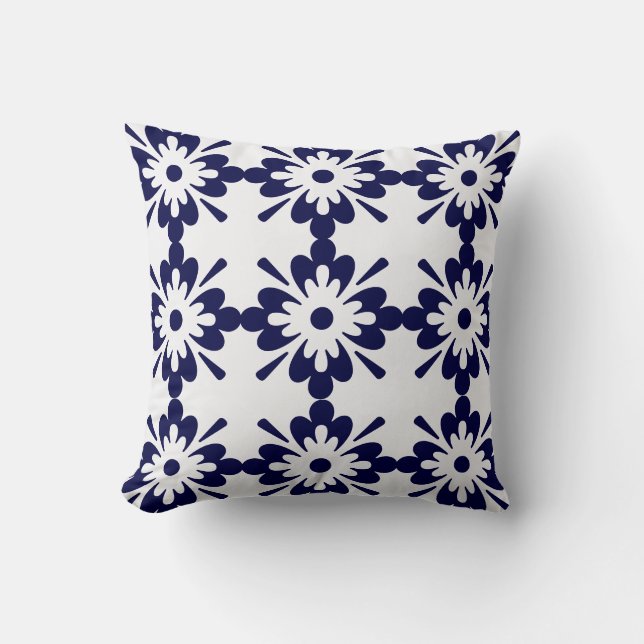 Blue & White | Geometric Pattern | Hampton Style Cushion (Front)