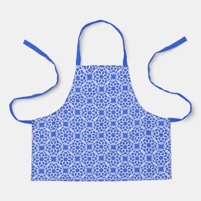 Blue White Geometric Seamless Pattern Apron (Front)