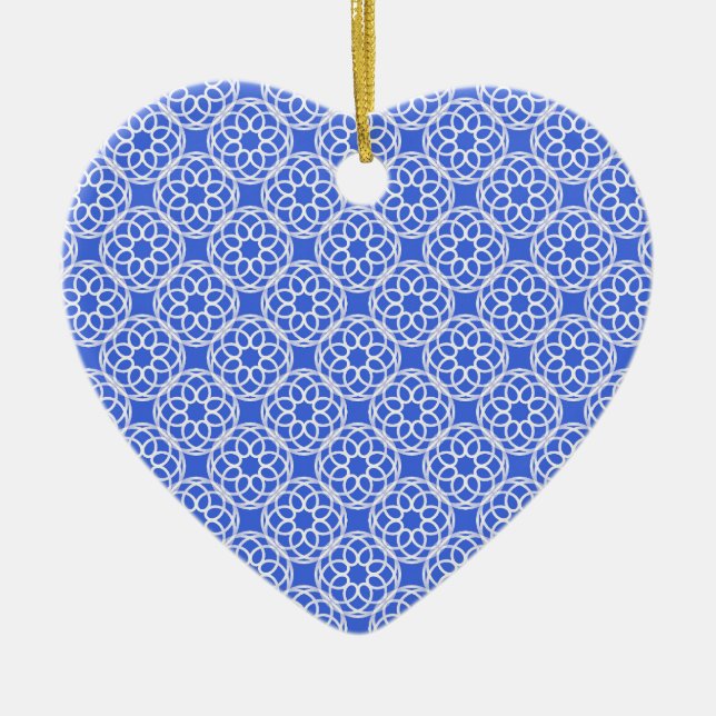 Blue White Geometric Seamless Pattern Ceramic Ornament (Front)