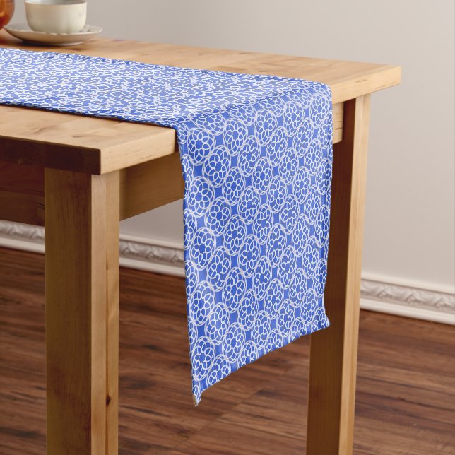 Blue White Geometric Seamless Pattern Short Table Runner (In Situ)