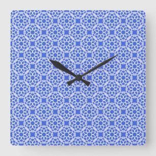 Blue White Geometric Seamless Pattern Square Wall Clock