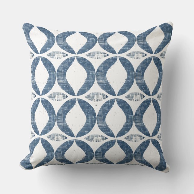Blue & White Geometric Throw Pillow (Front)