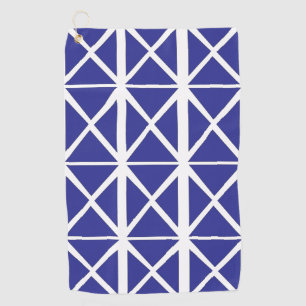 Blue White Geometric Triangle Pattern Golf Towel