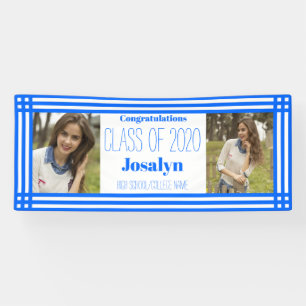 Blue White Geometric Two Photos Graduation Banner
