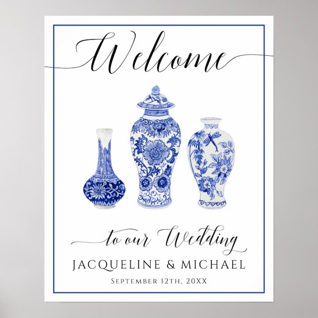 Blue White Ginger Jar Chinoiserie Welcome Wedding Poster (Front)