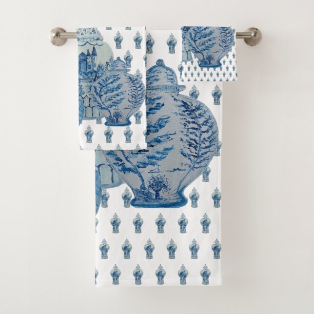 Blue & White Ginger Jars Bath Towel Set (Insitu)