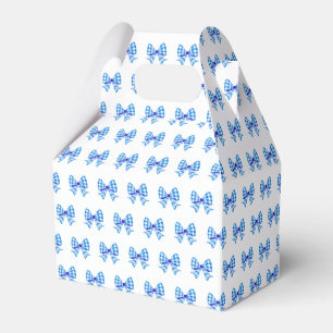 Blue-white gingham bow pattern favour box