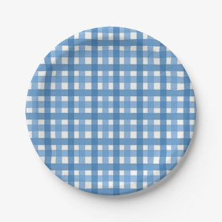 Blue & White Gingham Check Baby Shower Paper Plate