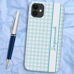 Blue White Gingham Check Custom Case-Mate iPhone 11 Case