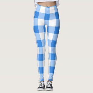 Blue & White Gingham Chequered Pattern Leggings