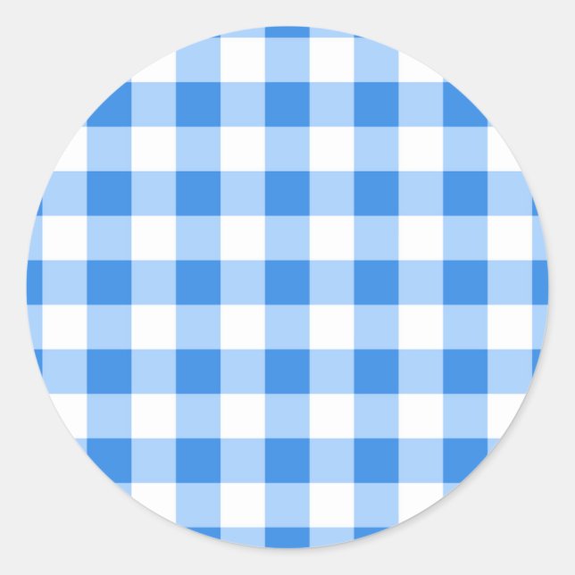 Blue & White Gingham Chequered Pattern Party Classic Round Sticker (Front)