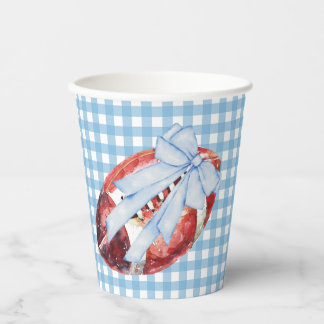 Blue & White Gingham Football Bow Cups
