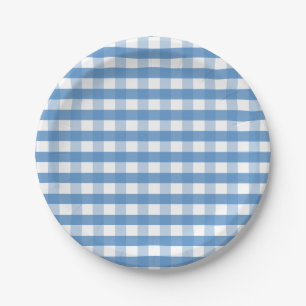 Blue white gingham paper plate