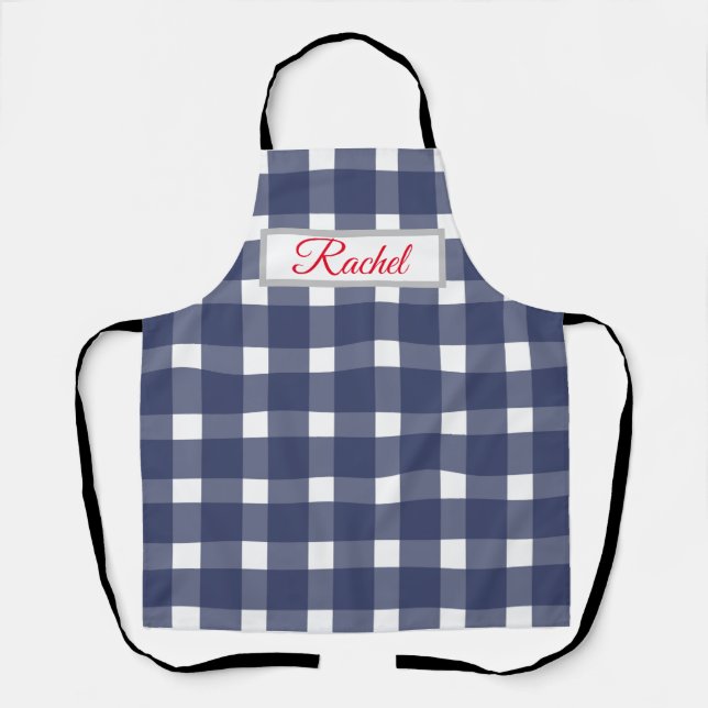 Blue White Gingham Personalised Apron (Front)
