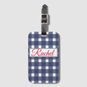 Blue White Gingham Personalised  Luggage Tag