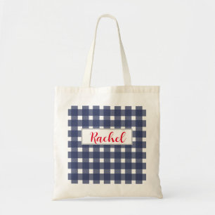 Blue White Gingham Personalised Tote Bag