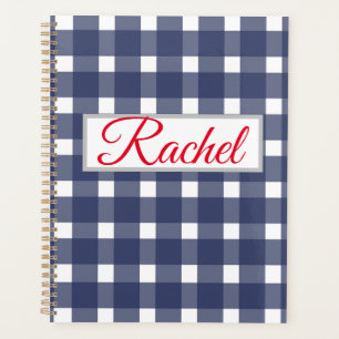 Blue White Gingham Personalized  Planner
