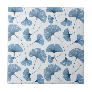 Blue & White Gingko leaf pattern Ceramic Tile