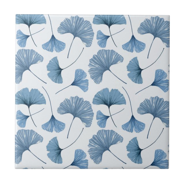 Blue & White Gingko leaf pattern  Ceramic Tile (Front)